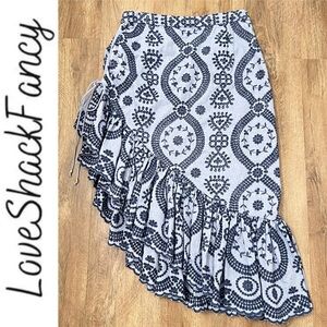 Loveshackfancy Alana Skirt Asymmetrical Blue Denim Chambray Eyelet Sz 2‎